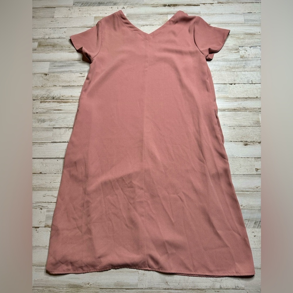 A New Day Dress Women Medium Basic Shift Blush Pink Short Sleeve V-Neck Pockets - Picture 10 of 10